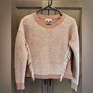 Madewell Dusty Pink and Cream Fringe Sweater